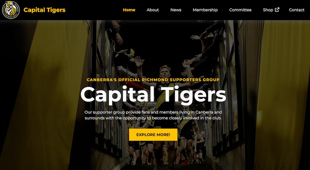 Capital Tigers new website screenshot